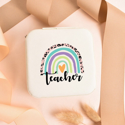 Teach Love Inspire Rainbow Teacher Naiste ehted Pakendikarp Kaelakee Korraldaja Kõrvarõngad Näidik Reisi kaasaskantavad karbid Kingitus