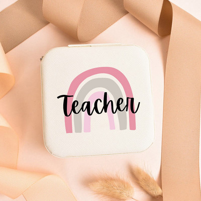 Teach Love Inspire Rainbow Teacher Naiste ehted Pakendikarp Kaelakee Korraldaja Kõrvarõngad Näidik Reisi kaasaskantavad karbid Kingitus