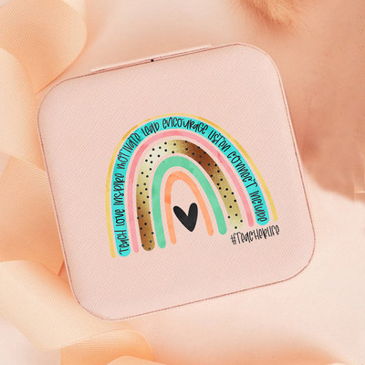 Teach Love Inspire Rainbow Teacher Naiste ehted Pakendikarp Kaelakee Korraldaja Kõrvarõngad Näidik Reisi kaasaskantavad karbid Kingitus