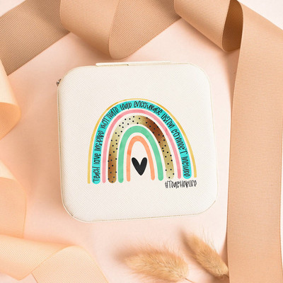 Teach Love Inspire Rainbow Teacher Naiste ehted Pakendikarp Kaelakee Korraldaja Kõrvarõngad Näidik Reisi kaasaskantavad karbid Kingitus