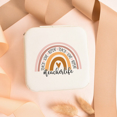 Teach Love Inspire Rainbow Teacher Naiste ehted Pakendikarp Kaelakee Korraldaja Kõrvarõngad Näidik Reisi kaasaskantavad karbid Kingitus
