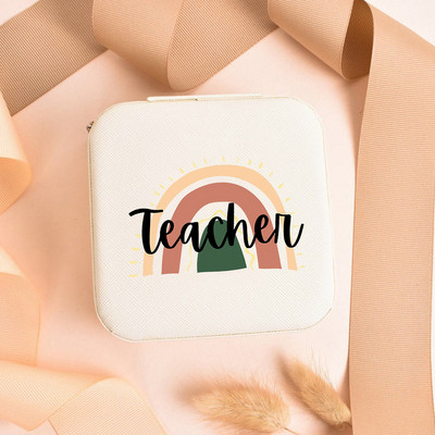 Teach Love Inspire Rainbow Teacher Naiste ehted Pakendikarp Kaelakee Korraldaja Kõrvarõngad Näidik Reisi kaasaskantavad karbid Kingitus