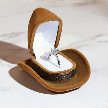Творческа кутия за пръстени във формата на каубойска шапка Кадифена кутия за съхранение на бижута, опаковка за бижута, държач за кутия за годишнини от сватби N3Y5