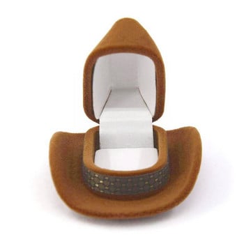 Творческа кутия за пръстени във формата на каубойска шапка Кадифена кутия за съхранение на бижута, опаковка за бижута, държач за кутия за годишнини от сватби N3Y5