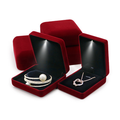 Colier iluminat cu LED din catifea, bratara, cutie cu lant lung, cutie de lux, bijuterii din metal, cadou, cutie de depozitare