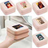 Cutie de bijuterii depozitare dublă 2023 organizare cercei inel de călătorie cu model amuzant geantă cu fermoar imprimată cutie dublă din piele cu clapă mare