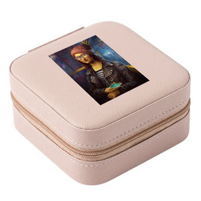 Cutie de bijuterii depozitare dublă 2023 organizare cercei inel de călătorie cu model amuzant geantă cu fermoar imprimată cutie dublă din piele cu clapă mare