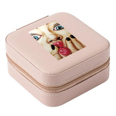 Cutie de bijuterii depozitare dublă 2023 organizare cercei inel de călătorie cu model amuzant geantă cu fermoar imprimată cutie dublă din piele cu clapă mare