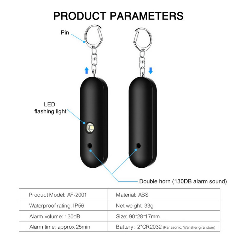 130 dB vízálló sziréna személyi biztonsági riasztó kulcstartó riasztó riasztó Met Dubbele Luidspreker személyi riasztó