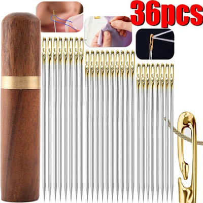 36Pcs Sewing Needles Blind Set Side Opening Hole Fast Throughing Stainless Steel Darning Hand Needle Tools Home Diy Jewelry