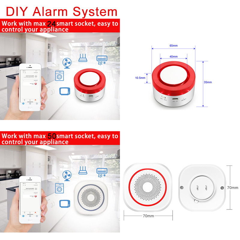 Wireless Interlink Smart Home Security Flash Strobe Sireen Alarm Tuya Rakendus Reaalajas Monitor Valju heli 433Mhz PIR liikumisandur