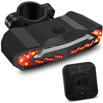 Vezeték nélküli távirányítós kerékpárriasztó hátsó lámpa lopásgátló USB újratölthető vízálló kerékpár hátsó hátsó irányjelző féklámpa