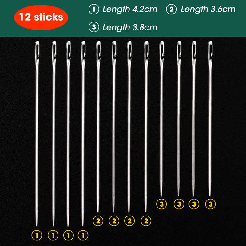 12/36 tk Pimeõmblusnõelad eakatele, suure auguga roostevabast terasest nõel kodumajapidamises meisterdamiseks mõeldud ehete keermestamiseks mõeldud nõelad