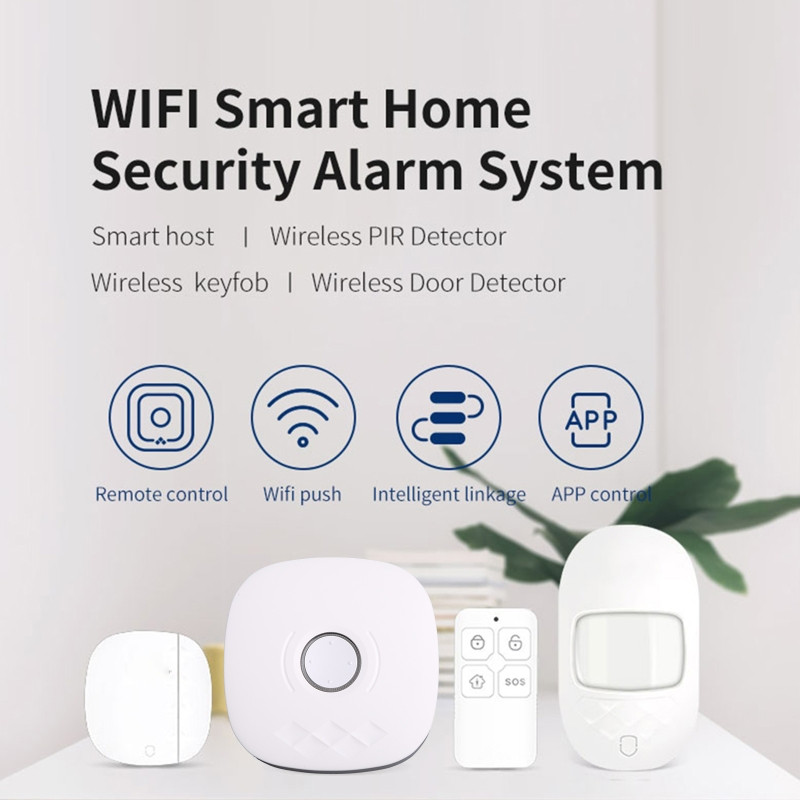 „WiFi“ belaidė apsaugos nuo įsilaužimo sistema PIR judesio durų langų detektorius su nuotolinio valdymo pulteliu išmaniesiems namams