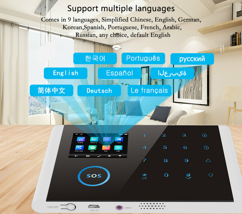 Sistem de alarmă Corui Wifi GSM GPRS Tastatură de securitate pentru efracție 433MHz Senzor fără fir de alarmă în 9 limbi funcțional cu aplicația Tuya Smart Life