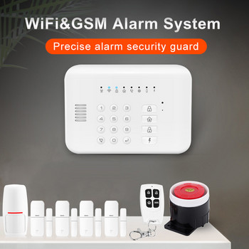Комплект охранителна алармена система Автоматично набиране GSM+WiFi Домашна охрана Безжична алармена система Сензор за движение Сензор за врати/прозорци Дистанционно управление