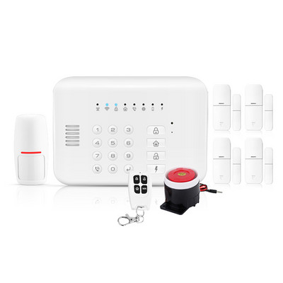 Комплект охранителна алармена система Автоматично набиране GSM+WiFi Домашна охрана Безжична алармена система Сензор за движение Сензор за врати/прозорци Дистанционно управление