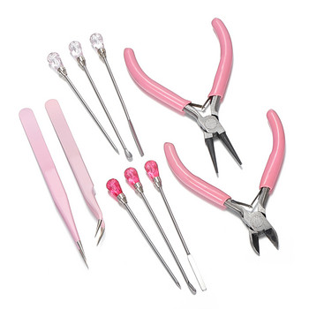 Ροζ Χρώμα DIY Πένσα Κατασκευής Κοσμημάτων Τσιμπιδάκια Εργαλείο Muddler Poke Needle Σετ εργαλείων κουταλιού για καλούπι ρητίνης σιλικόνης Κατασκευή κοσμημάτων