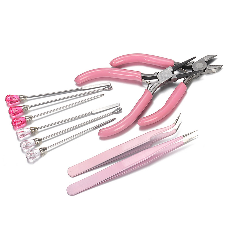 Rózsaszín színű barkács ékszerkészítő fogó csipesz eszköz Zavaros tű kanál eszközkészlet szilikongyanta öntőforma ékszerkészítéshez