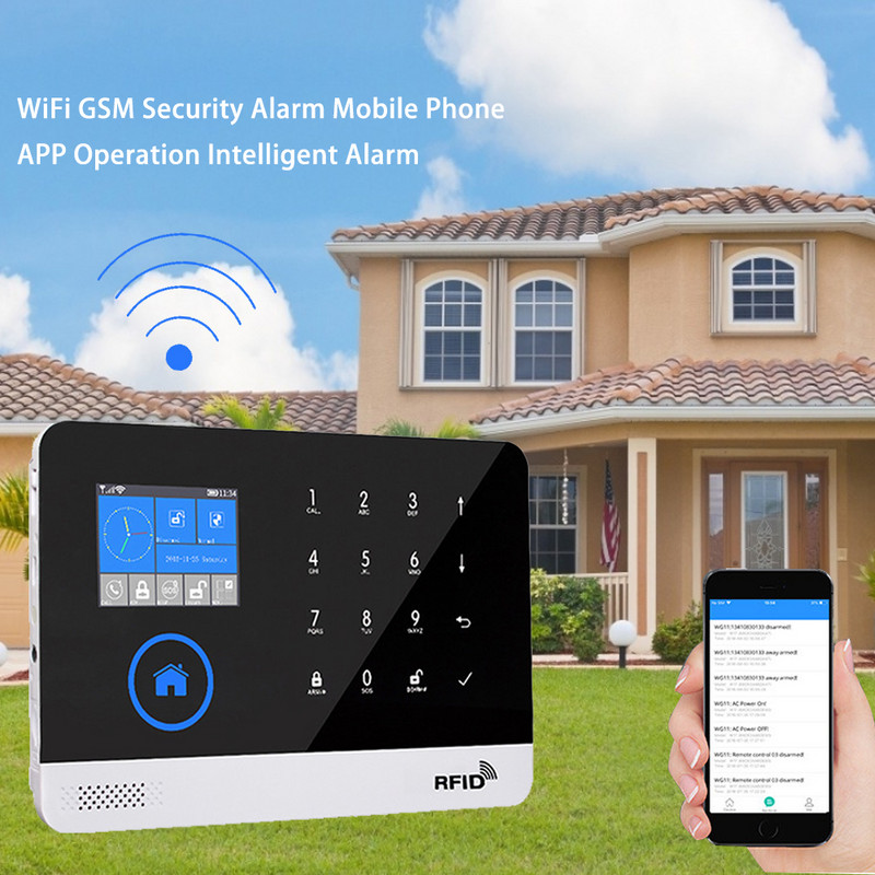 Új WIFI GSM vezeték nélküli otthoni biztonsági riasztórendszer APP vezérlő sziréna RFID PIR mozgásérzékelő füstérzékelő barkácskészlet