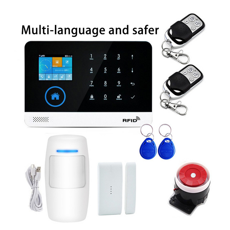 Új WIFI GSM vezeték nélküli otthoni biztonsági riasztórendszer APP vezérlő sziréna RFID PIR mozgásérzékelő füstérzékelő barkácskészlet
