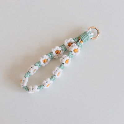 DAISY FLOWER MACRAME KÄDMEKETT VÕTMEKETT Boho Bohemian võtmehoidja rihm Randmepael Käevõru Võtmehoidja Rahakott Seljakott, Heegeldatud
