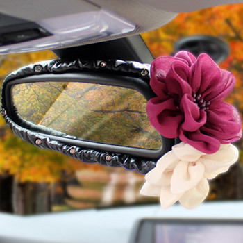 Rose Flower Crystal Car Interior Огледало за обратно виждане Капак Кожено Автоматично огледало за обратно виждане Аксесоари за декорация за жени и момичета