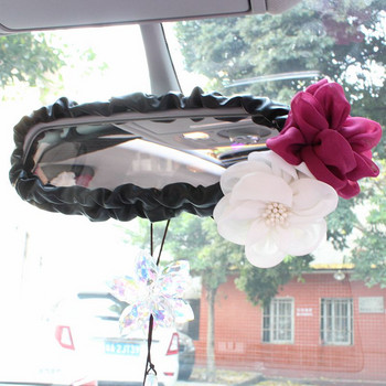 Rose Flower Crystal Car Interior Огледало за обратно виждане Капак Кожено Автоматично огледало за обратно виждане Аксесоари за декорация за жени и момичета