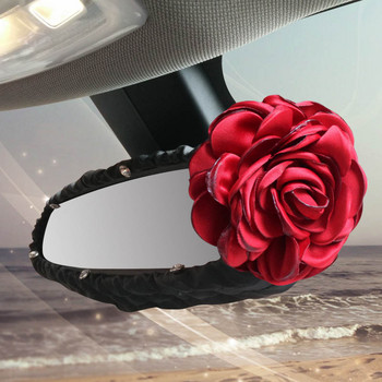 Rose Flower Crystal Car Εσωτερικό Κάλυμμα Καθρέπτη Πίσω όψη Δερμάτινο Αξεσουάρ διακόσμησης καθρέφτη αυτοκινήτου για γυναίκες και κορίτσια