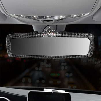 Crown Bling Crystal Frame Rearview Mirror Auto Decoration Woman High Definition Rear View Mirror Girly Car Accessories Interior