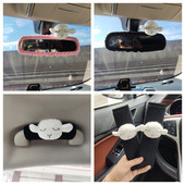 Animacinių filmų automobilio vidaus galinio vaizdo veidrodžio dangtelis avių pliušinis automatinis galinio vaizdo veidrodžio dėklo dekoravimo priedai moterims mergaitėms