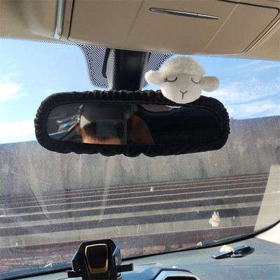 Animacinių filmų automobilio vidaus galinio vaizdo veidrodžio dangtelis avių pliušinis automatinis galinio vaizdo veidrodžio dėklo dekoravimo priedai moterims mergaitėms