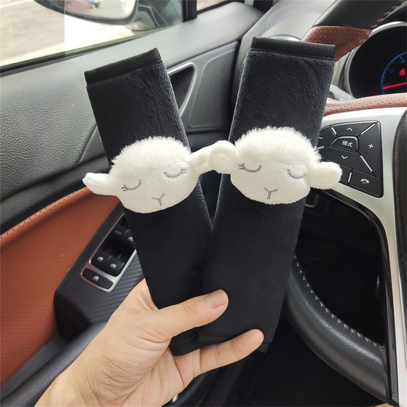 Animacinių filmų automobilio vidaus galinio vaizdo veidrodžio dangtelis avių pliušinis automatinis galinio vaizdo veidrodžio dėklo dekoravimo priedai moterims mergaitėms