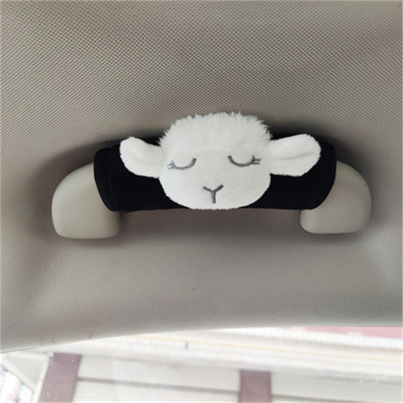 Animacinių filmų automobilio vidaus galinio vaizdo veidrodžio dangtelis avių pliušinis automatinis galinio vaizdo veidrodžio dėklo dekoravimo priedai moterims mergaitėms