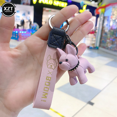 Fashion Punk Γαλλικό μπουλντόγκ Μπρελόκ PU Δερμάτινο μπρελόκ σκύλου για γυναίκες Τσάντα Κρεμαστό κόσμημα Μπιμπελό Ανδρικό μπρελόκ αυτοκινήτου Μπρελόκ