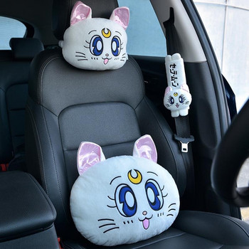 Нова анимационна възглавница за облегалка за глава Сладка кола Luna Cat Head Плюшена възглавница за врата Възглавница за столче за кола Възглавница за глава Kawaii Автомобилни аксесоари за момичета