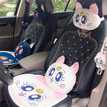Нова анимационна възглавница за облегалка за глава Сладка кола Luna Cat Head Плюшена възглавница за врата Възглавница за столче за кола Възглавница за глава Kawaii Автомобилни аксесоари за момичета