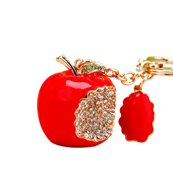 Творчески коледен подарък с кристали във формата на ябълка Ключодържател за автомобилен интериор Женска чанта Висулка Метален ключодържател Пръстен Интериорна декорация