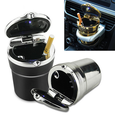 Универсален пепелник за кола LED Преносим държач за пепелник за кола Контейнер за чаша Пепелник Автоматичен мини покрит аксесоар за пепелник за кола