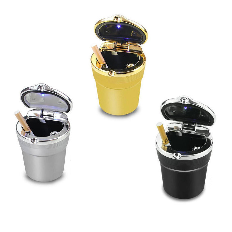 Universalus automobilio peleninės LED nešiojamas automobilio peleninės laikiklis puodelio konteinerio pelenų padėklas Automatinis mini dengtas automobilio peleninės priedas