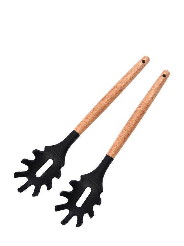 2 vnt. patvarus makaronų šaukštas karščiui atsparus su dantimis kepimui medinės rankenos virtuvės reikmenys šakutės makaronų silikoninis serveris