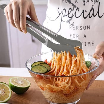 Силиконови щипки за спагети Неплъзгаща се скоба за макаронени изделия от неръждаема стомана За кухненско готвене Инструменти за барбекю Аксесоари