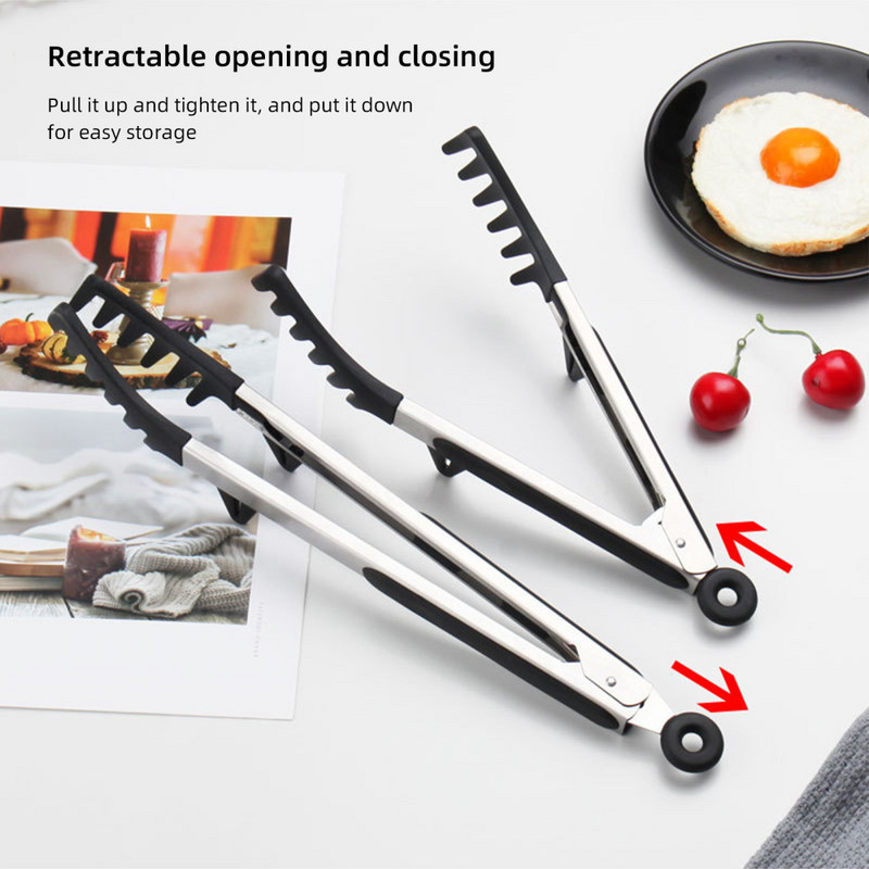 Spagečių žnyplės makaronų žnyplės maisto spaustukai nuo nuplikimo 12 colių virtuvės įrankis silikoninis daugiaspalvis nerūdijančio plieno makaronų šakutė