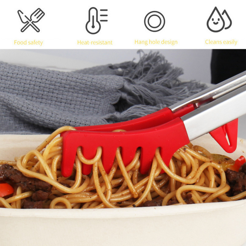 Spagečių žnyplės makaronų žnyplės maisto spaustukai nuo nuplikimo 12 colių virtuvės įrankis silikoninis daugiaspalvis nerūdijančio plieno makaronų šakutė