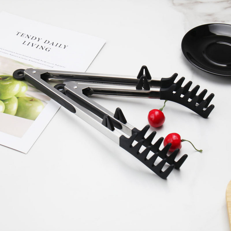 Spagečių žnyplės makaronų žnyplės maisto spaustukai nuo nuplikimo 12 colių virtuvės įrankis silikoninis daugiaspalvis nerūdijančio plieno makaronų šakutė