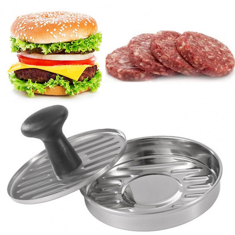 Naudinga mėsainių presas nerūdijančio plieno mėsos presas apvalios formos kepimas BBQ mėsainių presas maisto forma