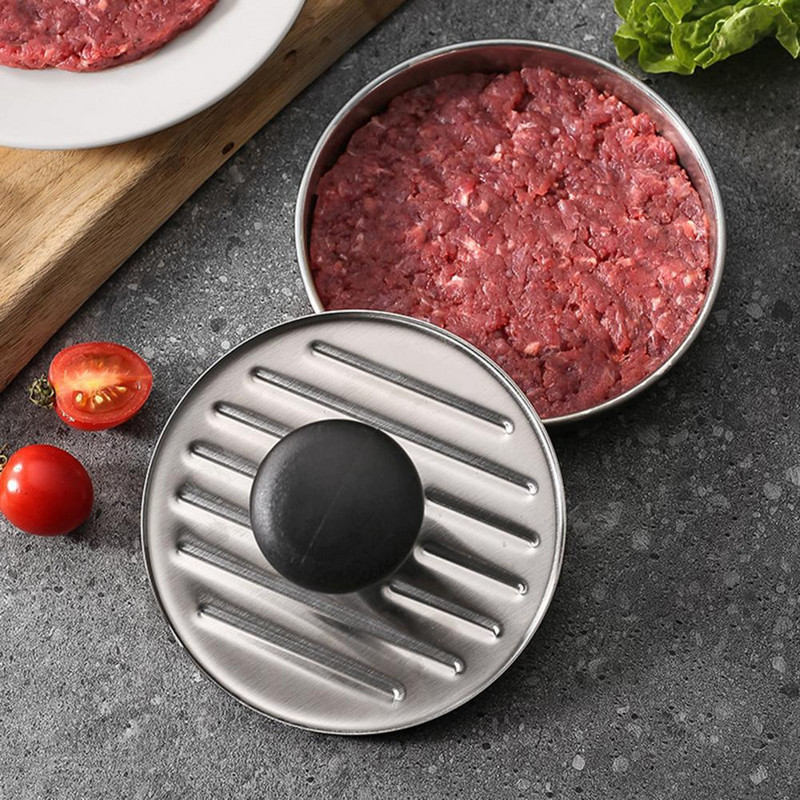 Naudinga mėsainių presas nerūdijančio plieno mėsos presas apvalios formos kepimas BBQ mėsainių presas maisto forma