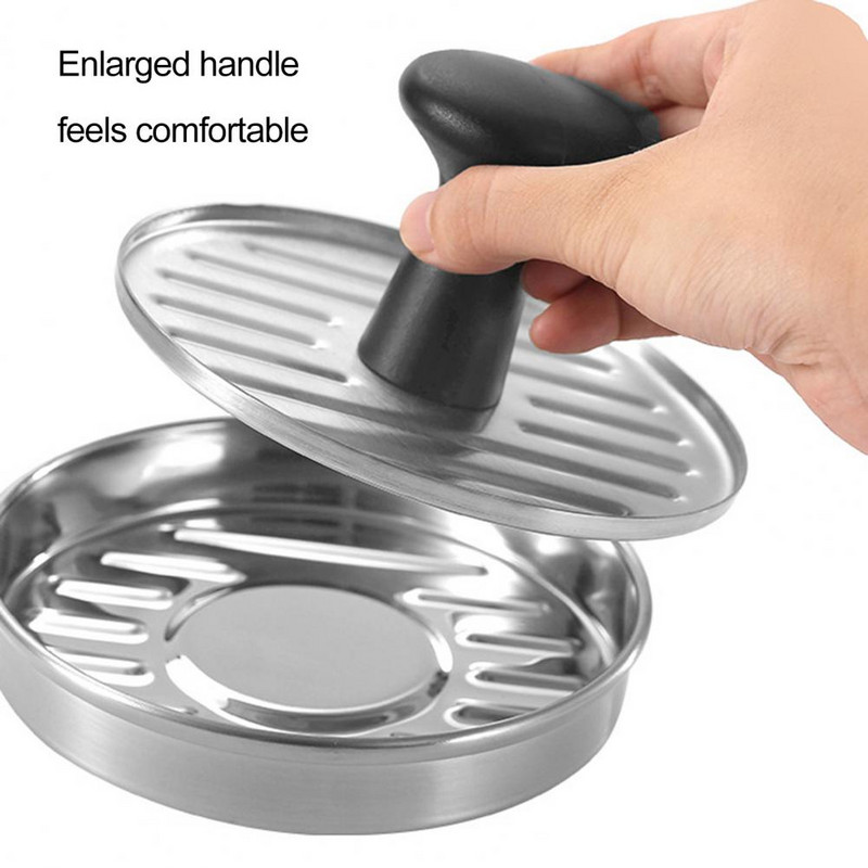 Naudinga mėsainių presas nerūdijančio plieno mėsos presas apvalios formos kepimas BBQ mėsainių presas maisto forma