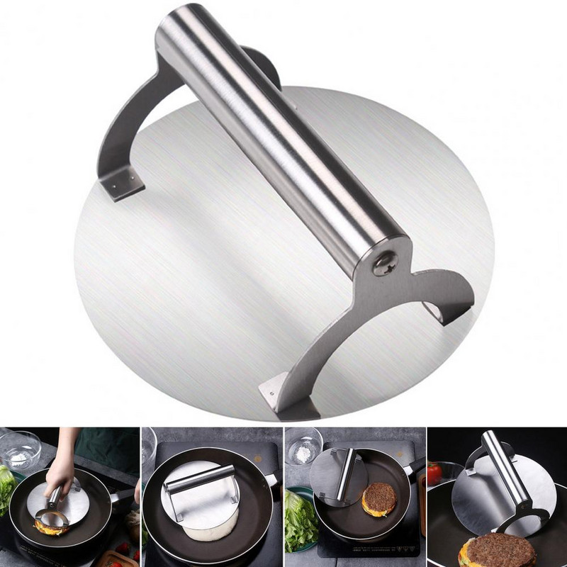 Profesionalus apvalios formos mėsainių presas nerūdijančio plieno smulkintuvas puikiai iškeptiems mėsainiams Pagrindiniai virtuvės grilio priedai