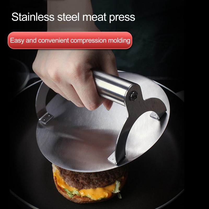 Profesionalus apvalios formos mėsainių presas nerūdijančio plieno smulkintuvas puikiai iškeptiems mėsainiams Pagrindiniai virtuvės grilio priedai